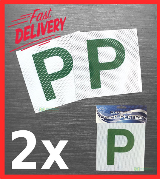 2 x GREEN "P" PLATES PROBATIONARY DRIVER DECAL PAIR CAR AUTO DRIFT NEW