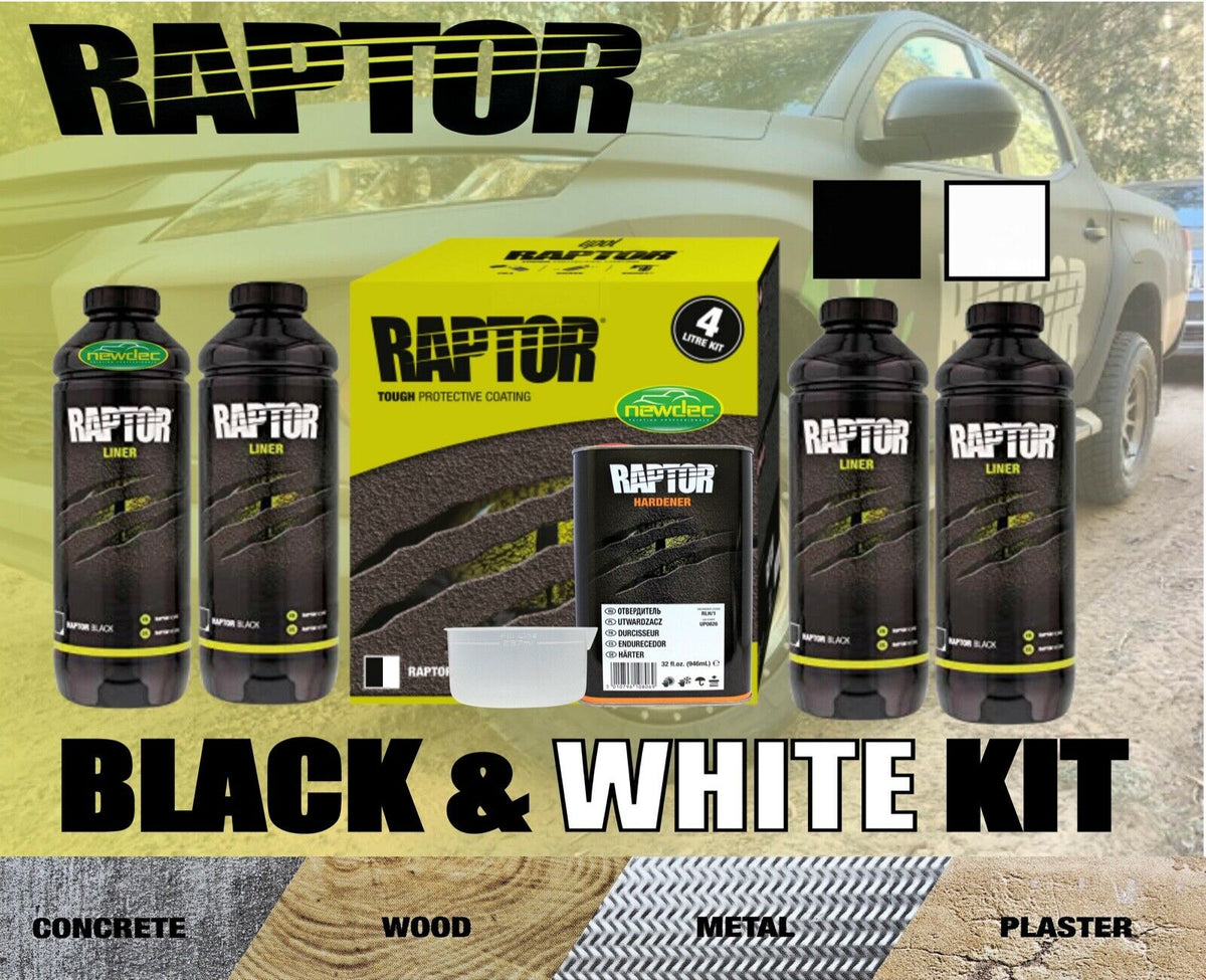 RAPTOR BY UPOL UPOL 3L WHITE & 1L BLACK BED LINER KIT Newdec